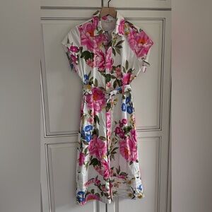 Hermoza Poplin Cotton Pink Floral Sundress Spring Easter Cottagecore Dress Small